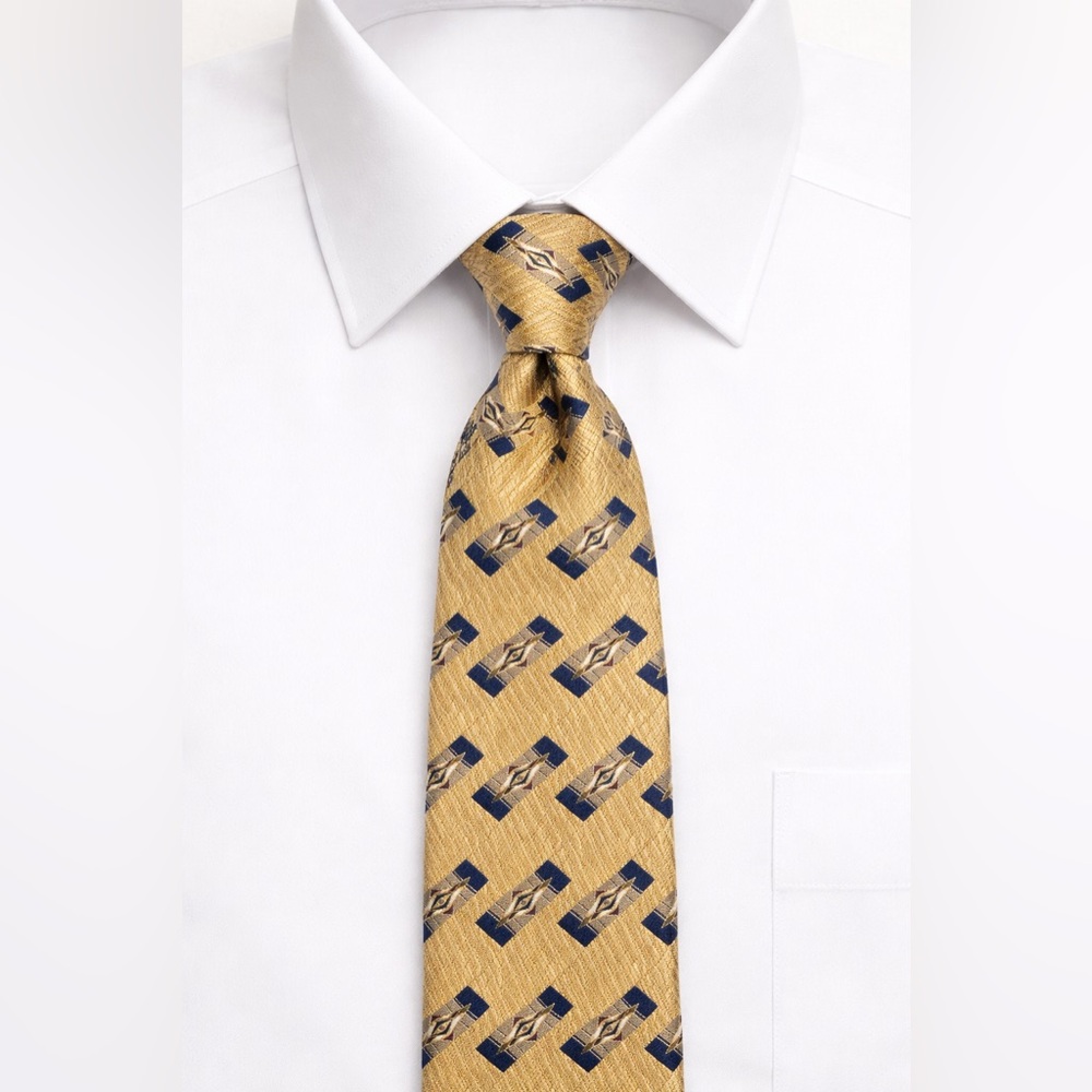 Gold Patterned Men's Tie with Navy Accents